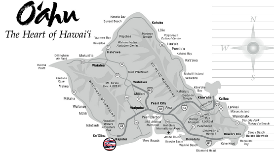 Map showing the location of Air Station Barbers Point on Oahu
